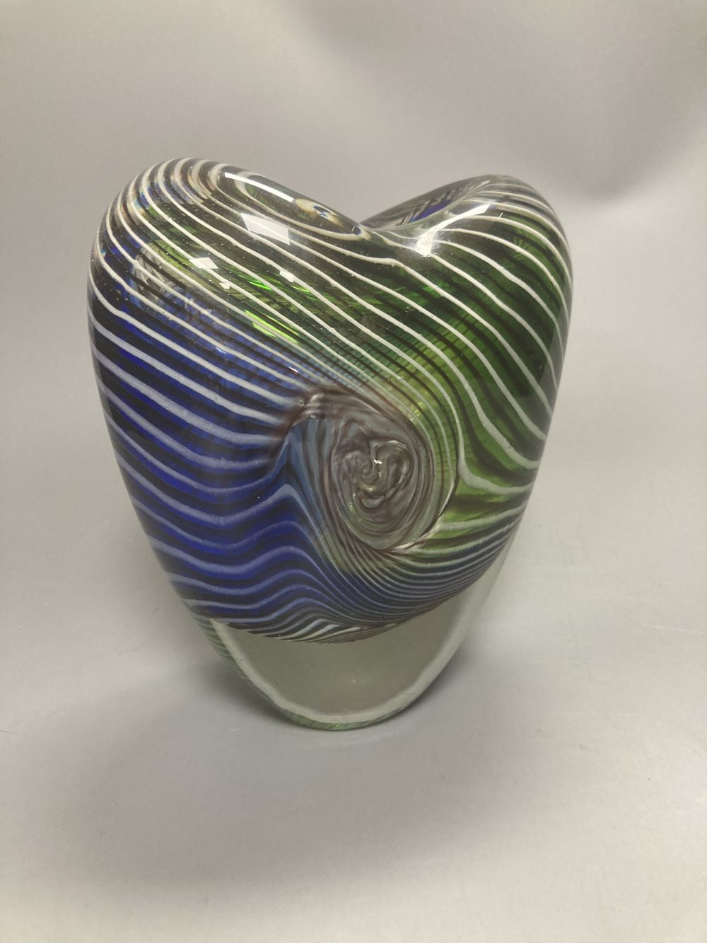 A contemporary colour trailed glass vase, 19cm